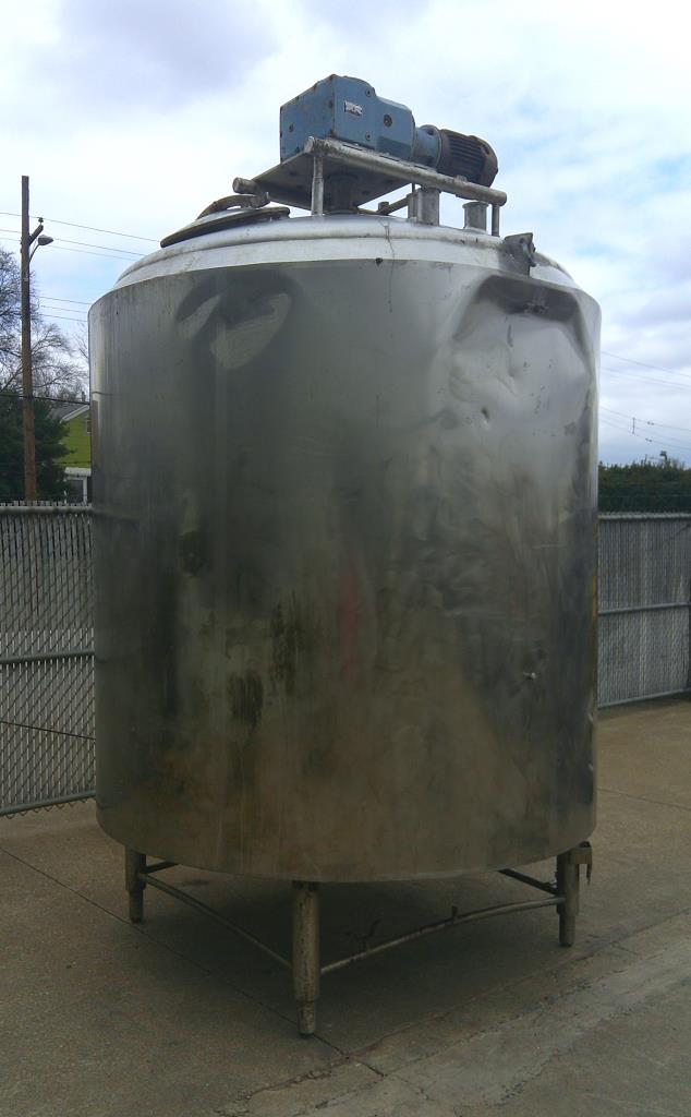 Tank 1500 gallon vertical tank, Stainless Steel, 5 hp top mount, anchor style agitator, flat